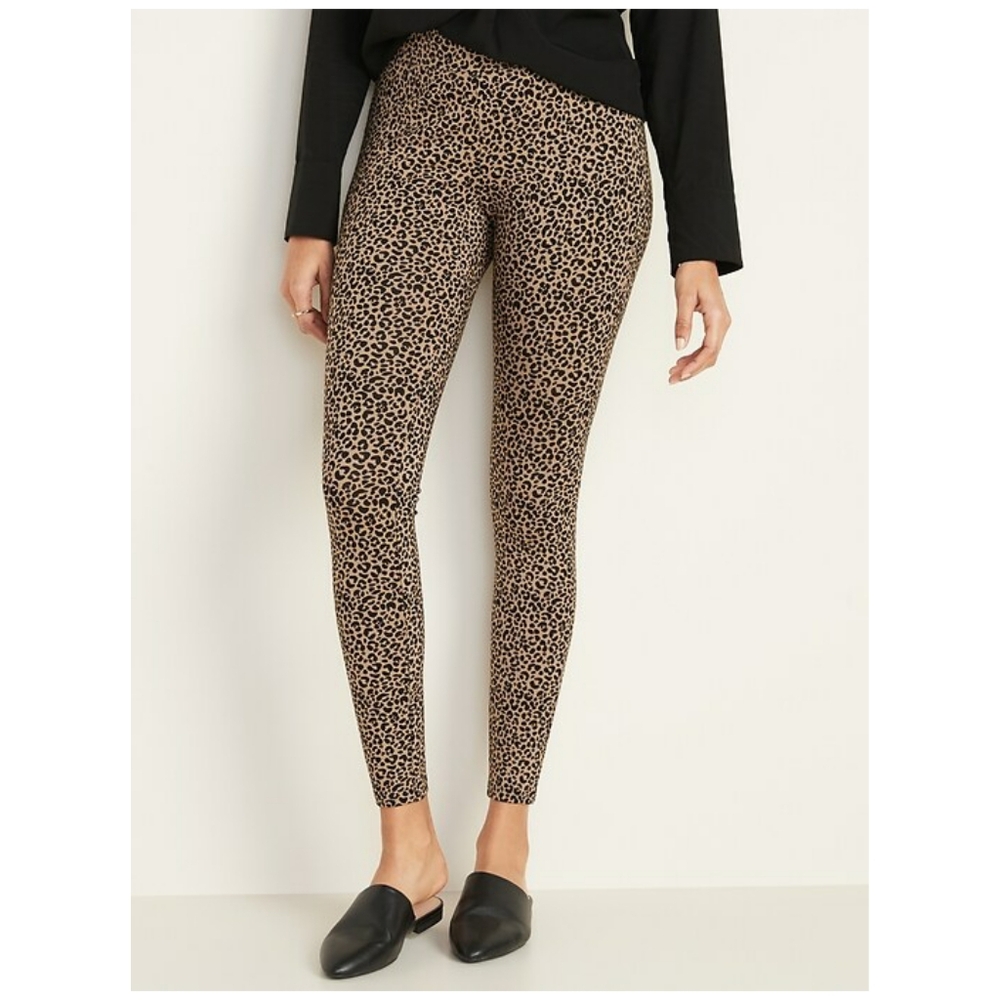 Old Navy Leopard Print Stevie High Rise Ponte Knit Pants Size Medium